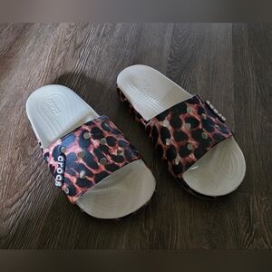 CROCS Brown and Black Sandals Leopard Print